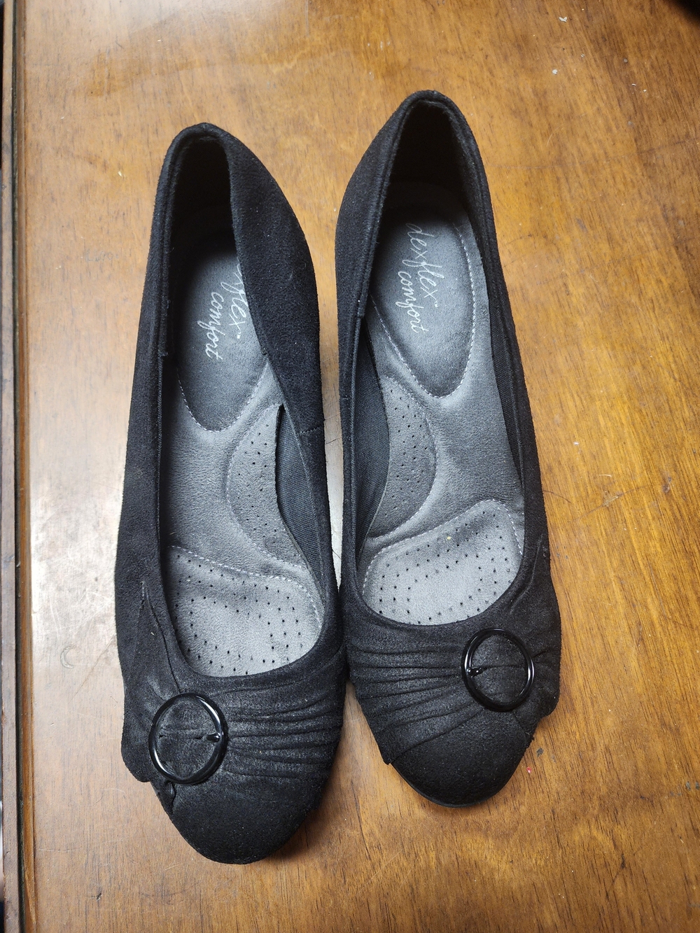 Dex Flex Black Faux Suede Ballet Wedge with Buckle